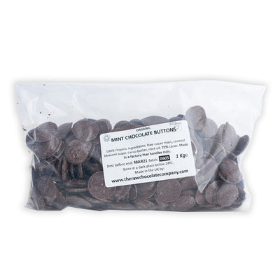 Mint Mania Dark Chocolate Buttons 1kg - The Raw Chocolate Company