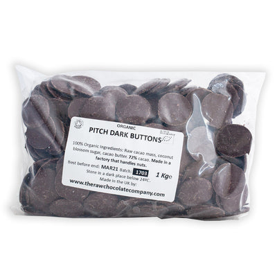 Pitch Dark Chocolate Buttons 1kg - The Raw Chocolate Company